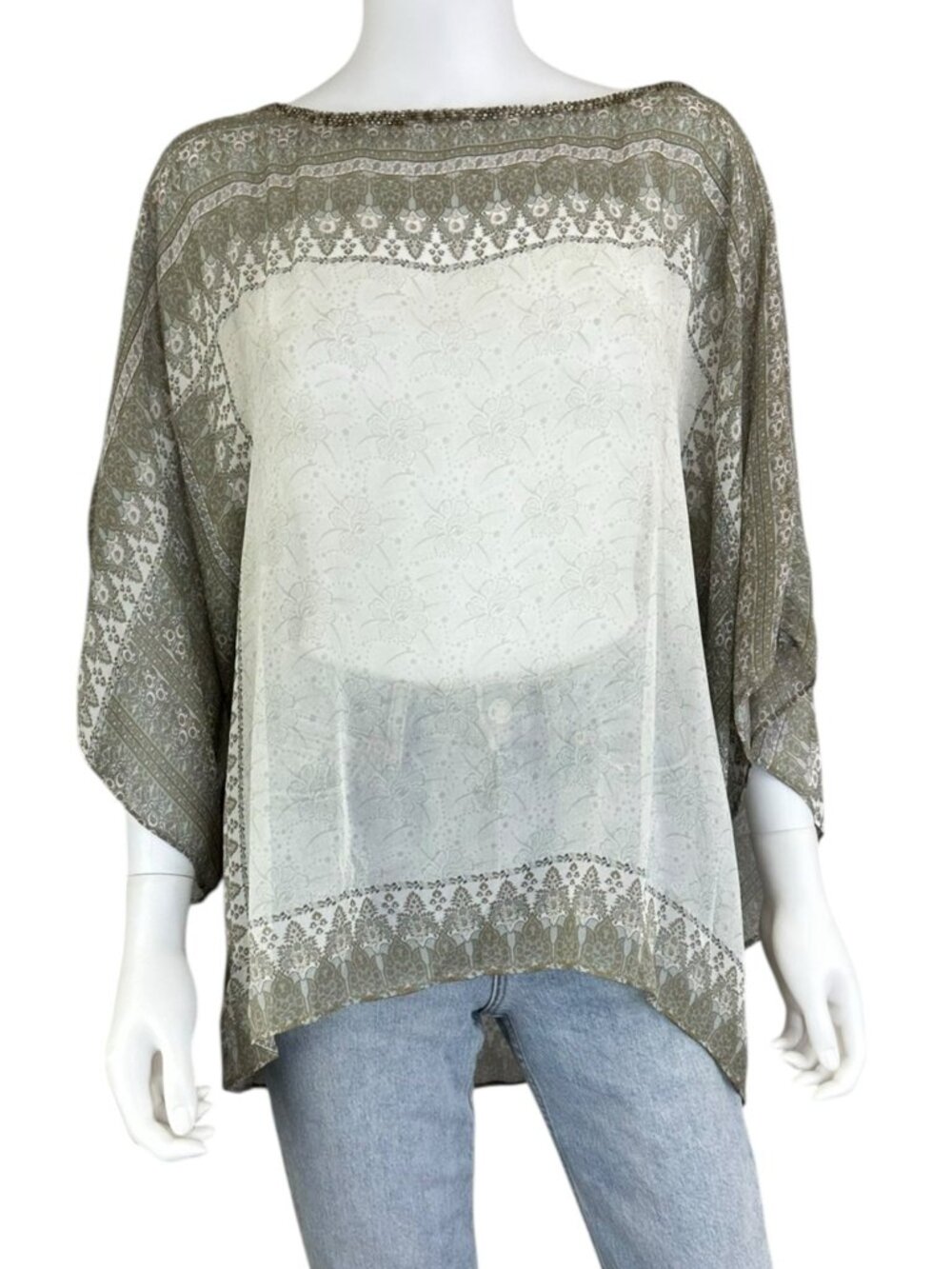 CALYPSO St. Barth 100% Silk White Blouse Size S